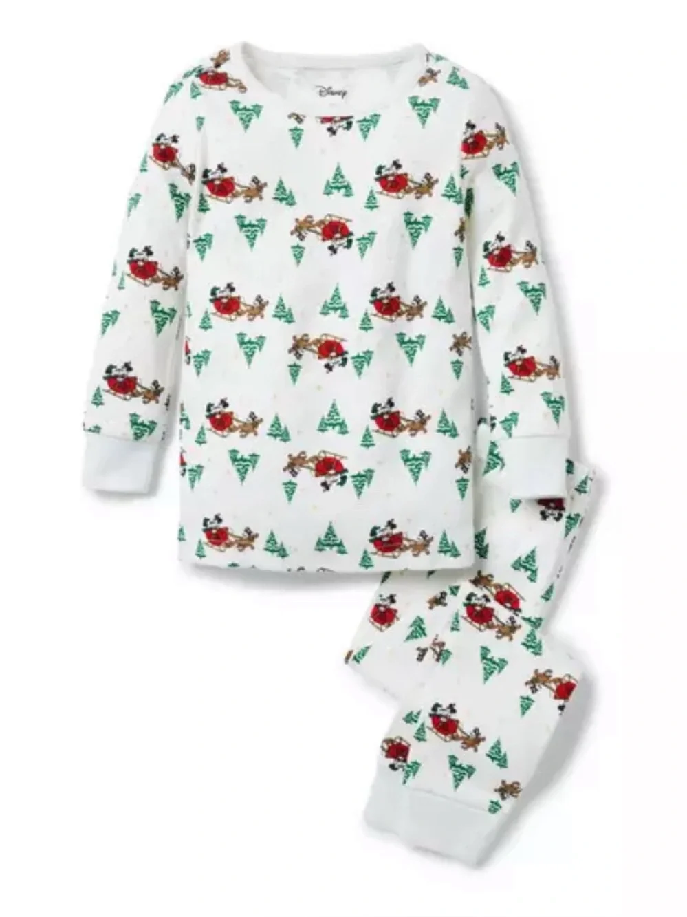 Janie and Jack White Holiday Pajama Set with Mickey and Minnie Sleigh Ride Print